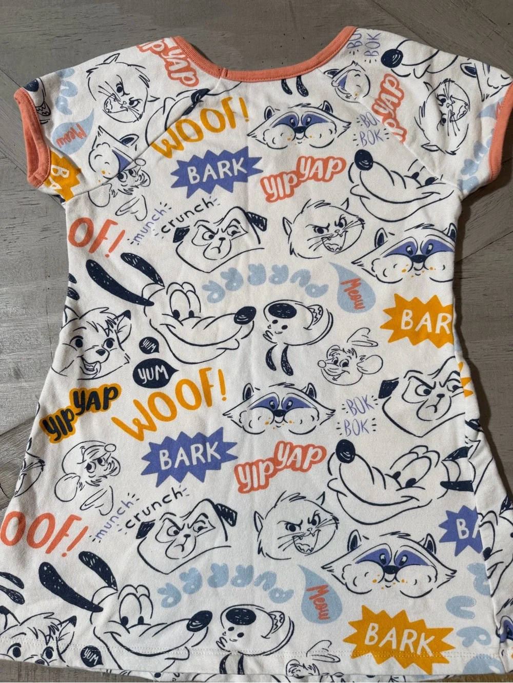 Disney Allover Critters White Dress with Characters  Coral Trim/pockets size Med